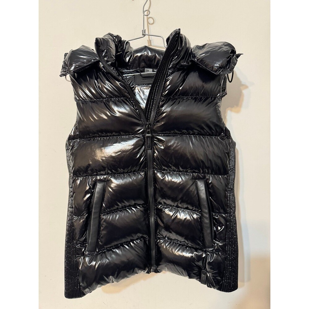 RUDSAK GLOSSY BLACK PUFFER HOODIE VEST NWOT small